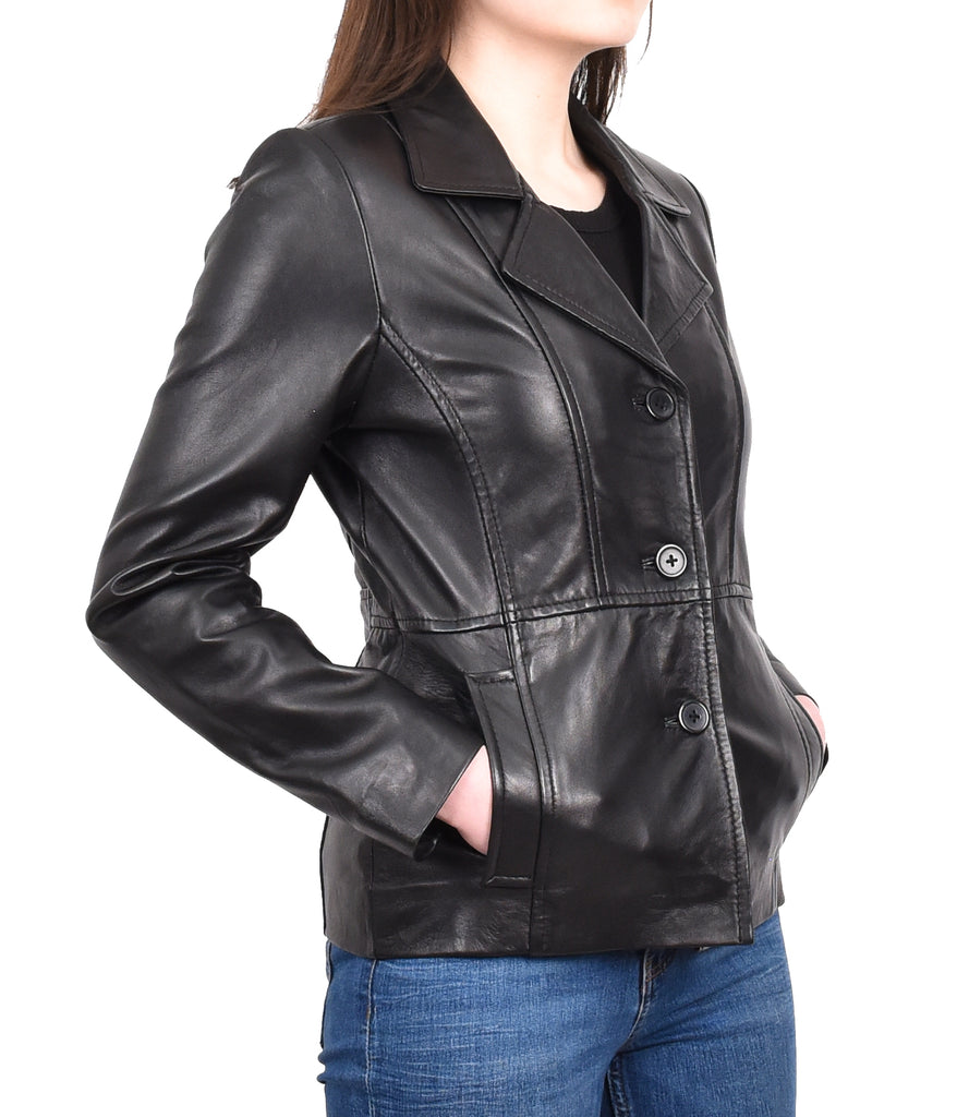 DR198 Women's Smart Work Warm Leather Jacket Black 9