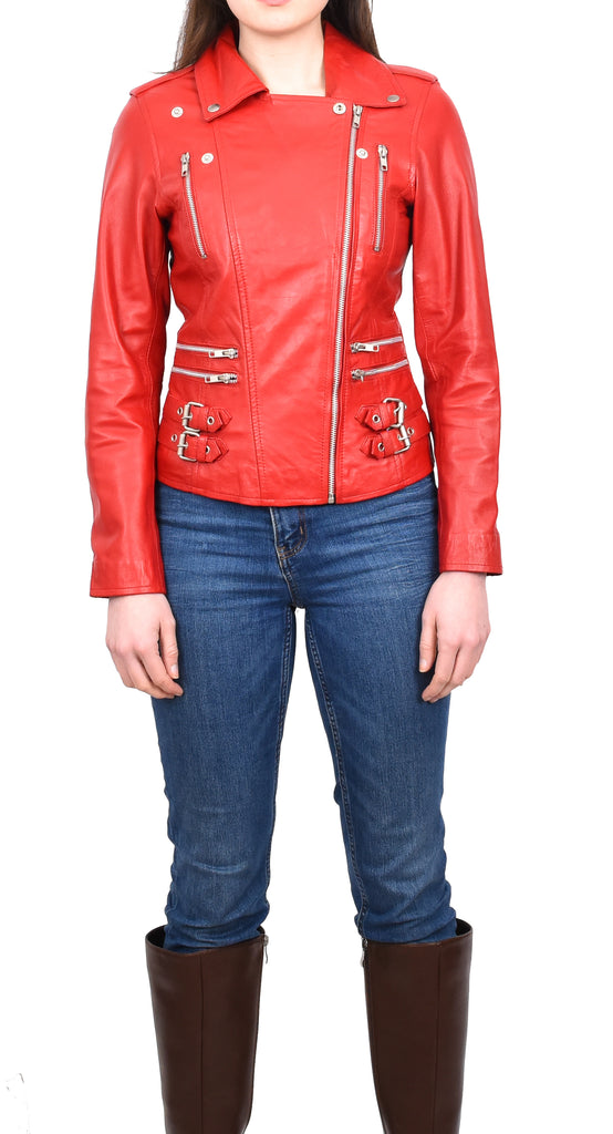 DR195 Women’s Trendy Biker Leather Jacket Red 7