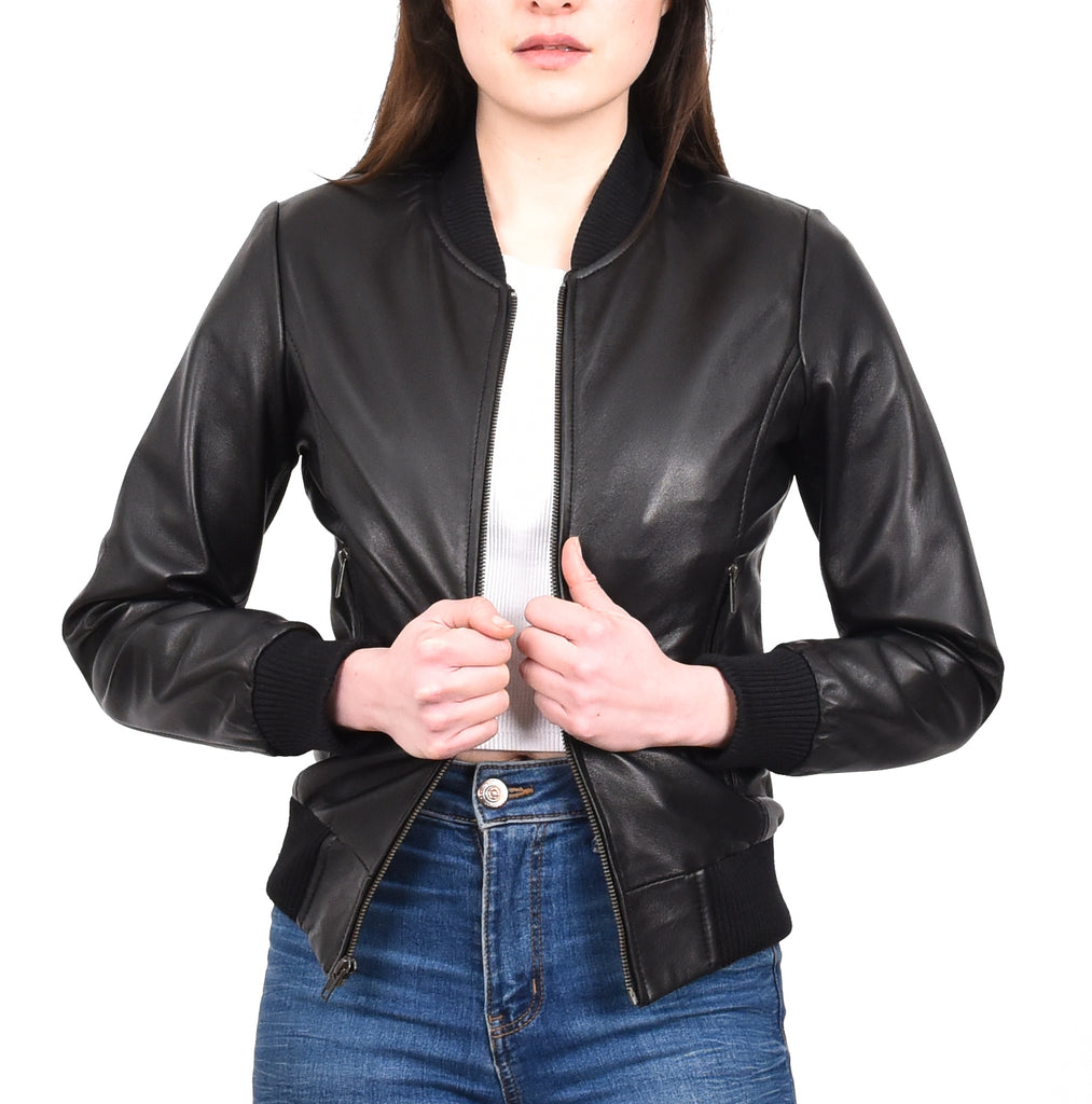 DR232 Women's Retro 70s 80s Bomber Jacket Black 8