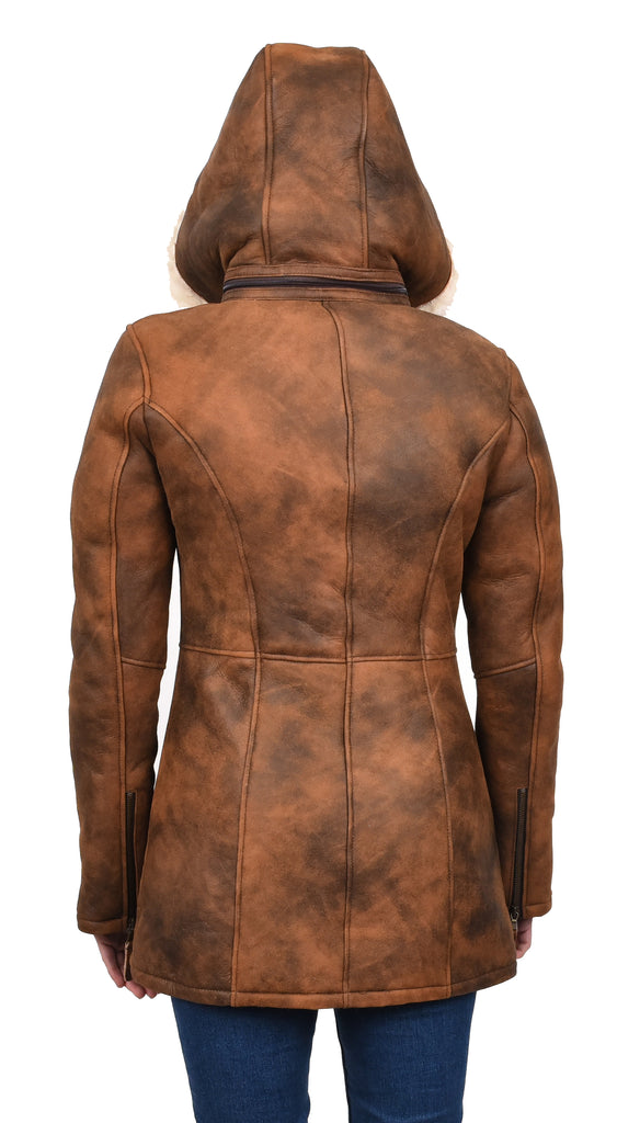 DR229 Women's Sheepskin Duffle Coat Mid Length Tan 10