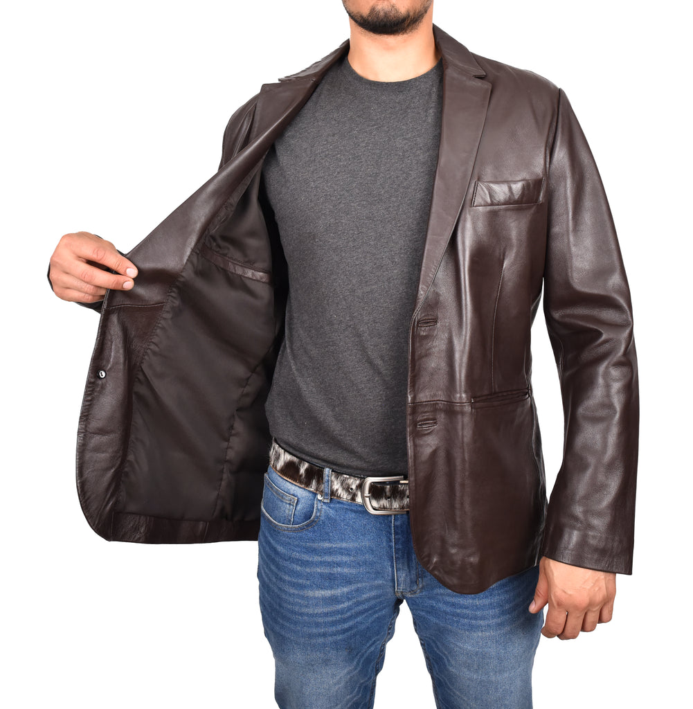 DR170 Men's Blazer Leather Jacket Brown 7