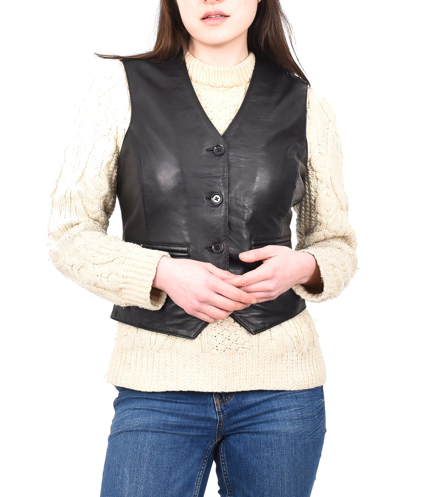 DR212 Women's Classic Leather Waistcoat Black 10