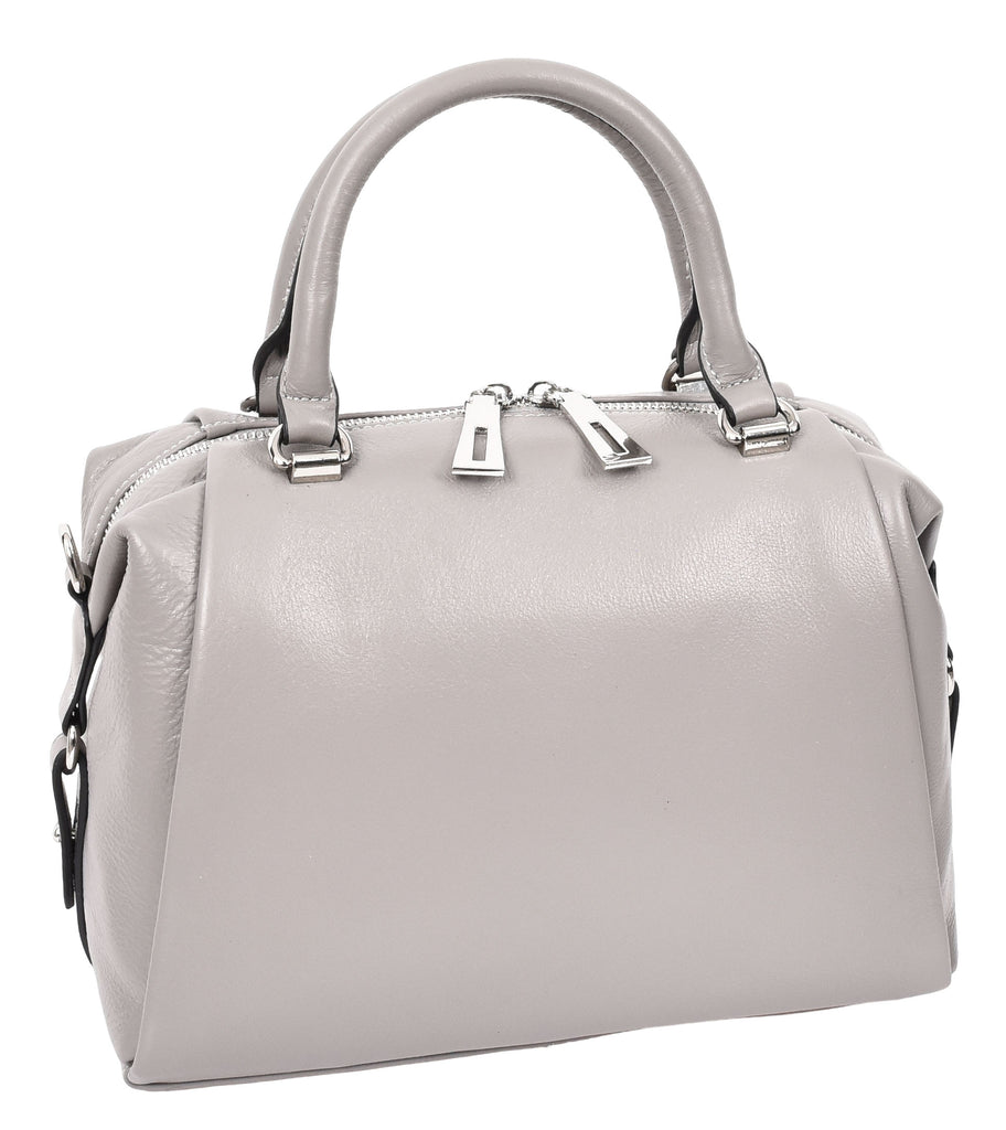 Edmonton Women Small Barrel Shape Leather Shoulder Handbag Grey-10