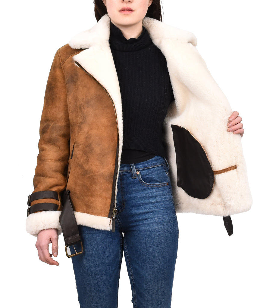 DR251 Women's Sheepskin Italian Classic Look Leather Jacket Brown 9