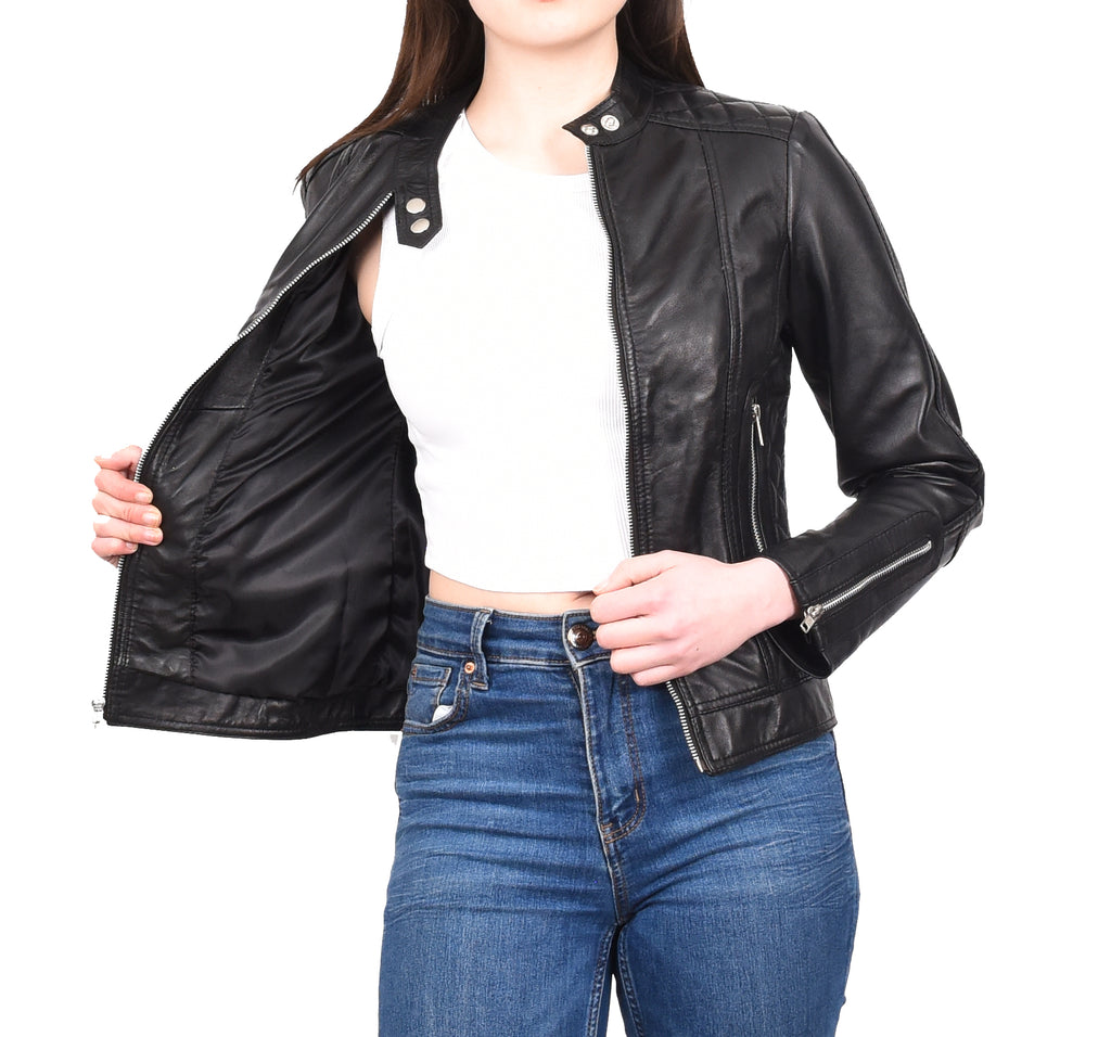 DR234 Women's Fitted Smart Leather Jacket Black 11