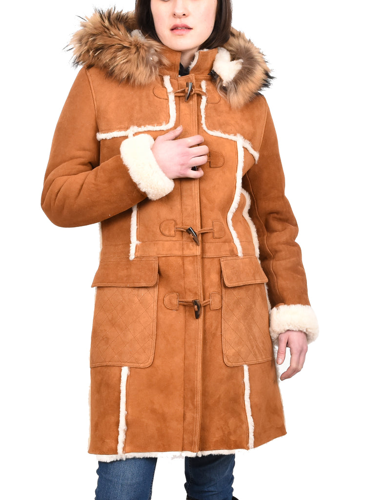 DR249 Women's Sheepskin Italian Classic Look Leather Coat Tan 10