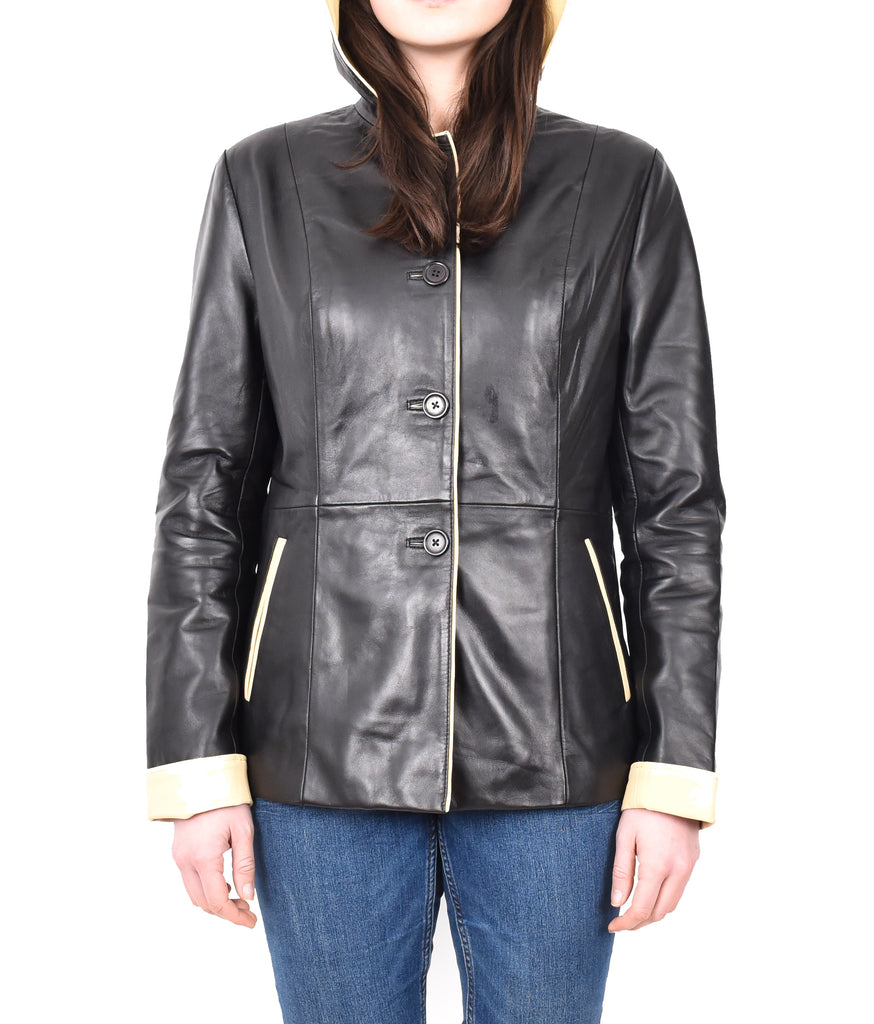 DR226 Women's Winter Warm Leather Jacket with Hood Black 9