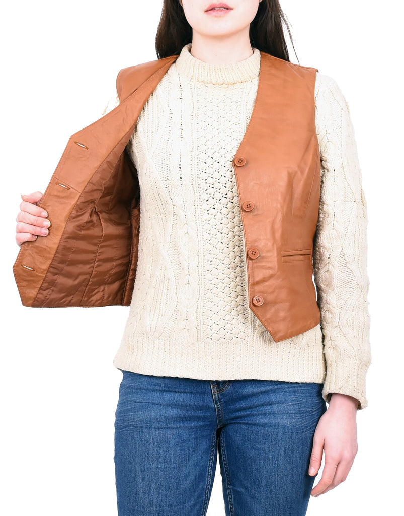 DR212 Women's Classic Leather Waistcoat Tan 6