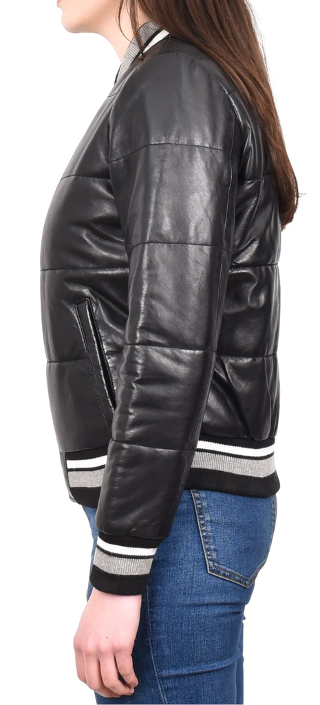 DR675 Ladies Genuine Leather Puffer Jacket Black 7