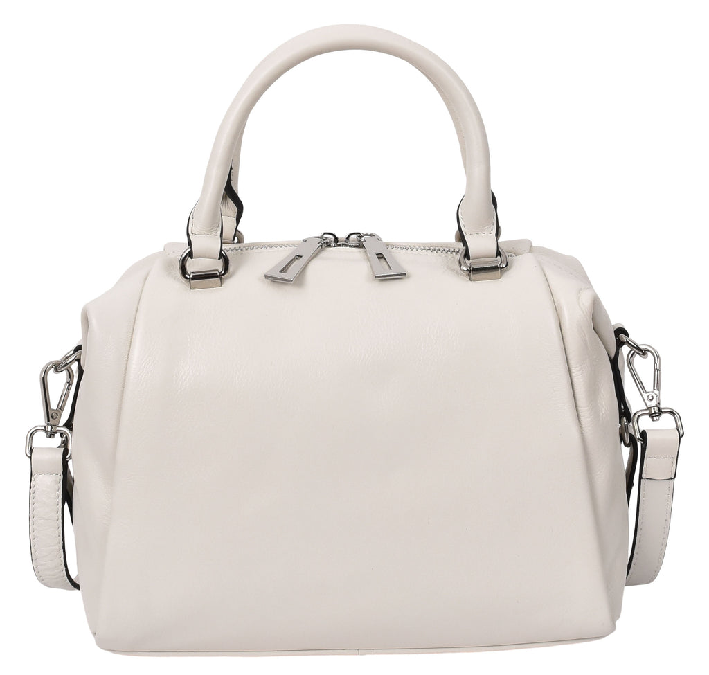 Edmonton Women Small Barrel Shape Leather Shoulder Handbag Ivory-11