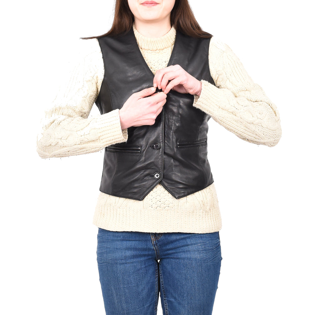 DR212 Women's Classic Leather Waistcoat Black 11