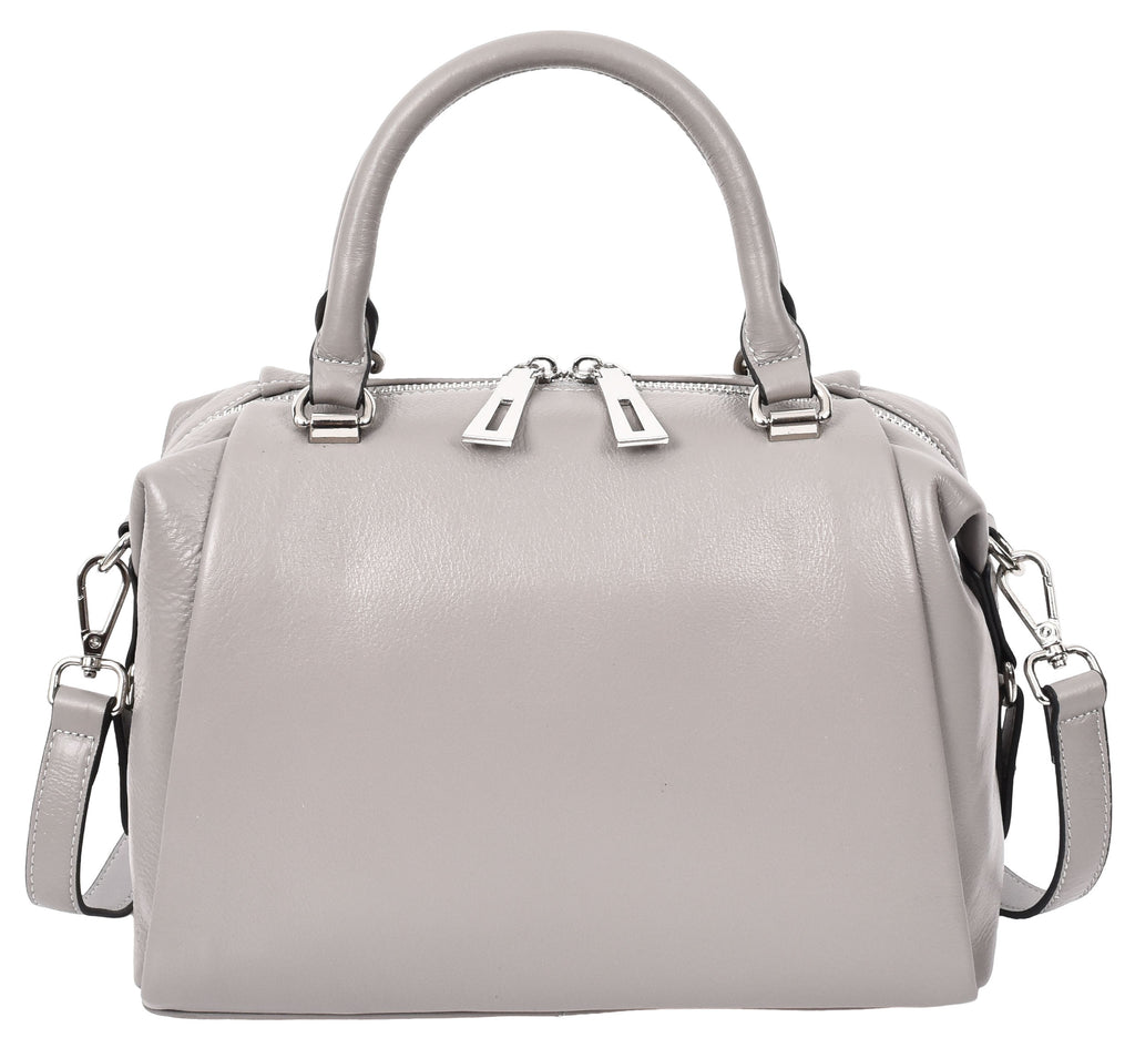 Edmonton Women Small Barrel Shape Leather Shoulder Handbag Grey-11