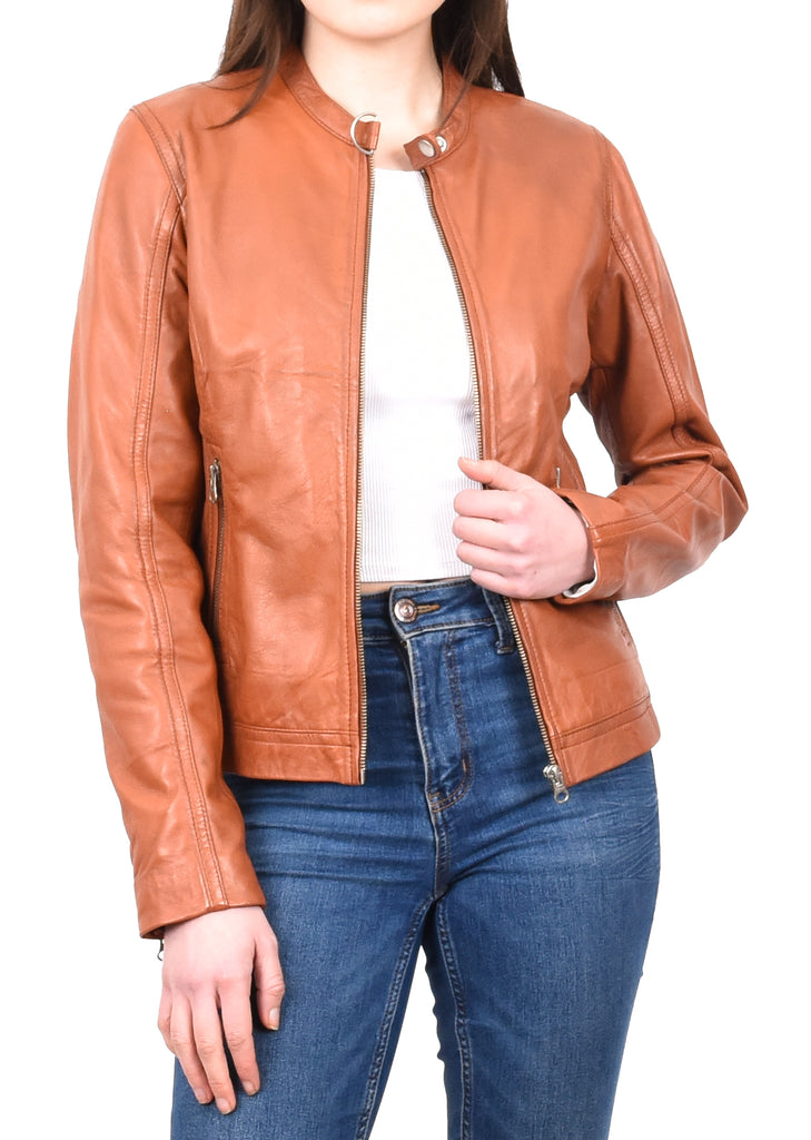 DR247 Women's Soft Leather Biker Style Jacket Timber 9