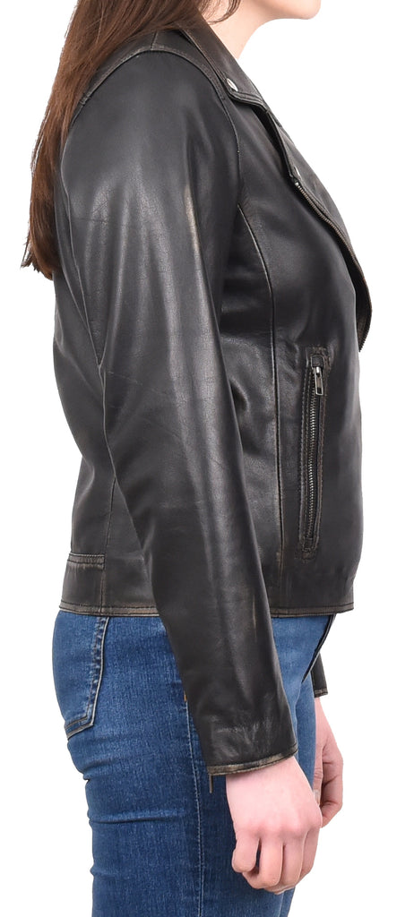 DR216 Women's Casual Smart Biker Leather Jacket Rub off 7