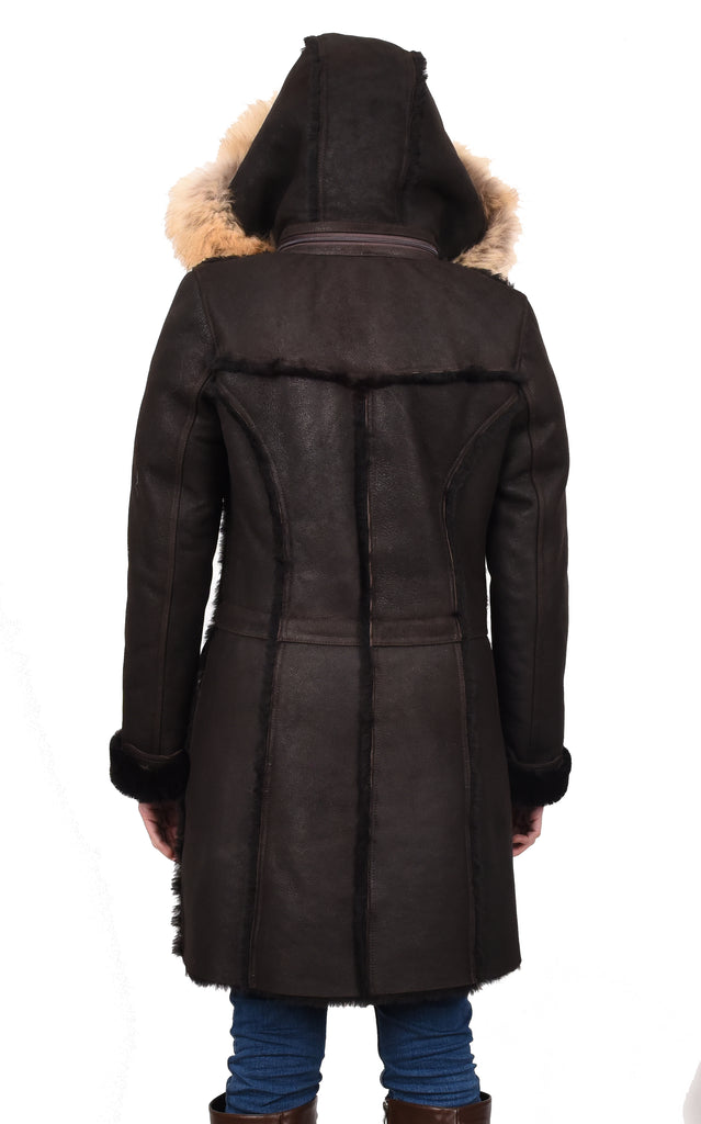 DR249 Women's Sheepskin Italian Classic Look Leather Coat Brown 2