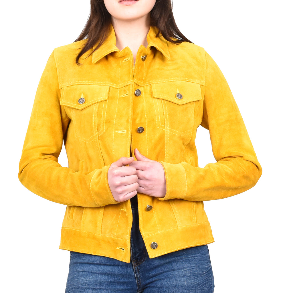 DR213 Women's Retro Classic Levi Style Leather Jacket Yellow 9