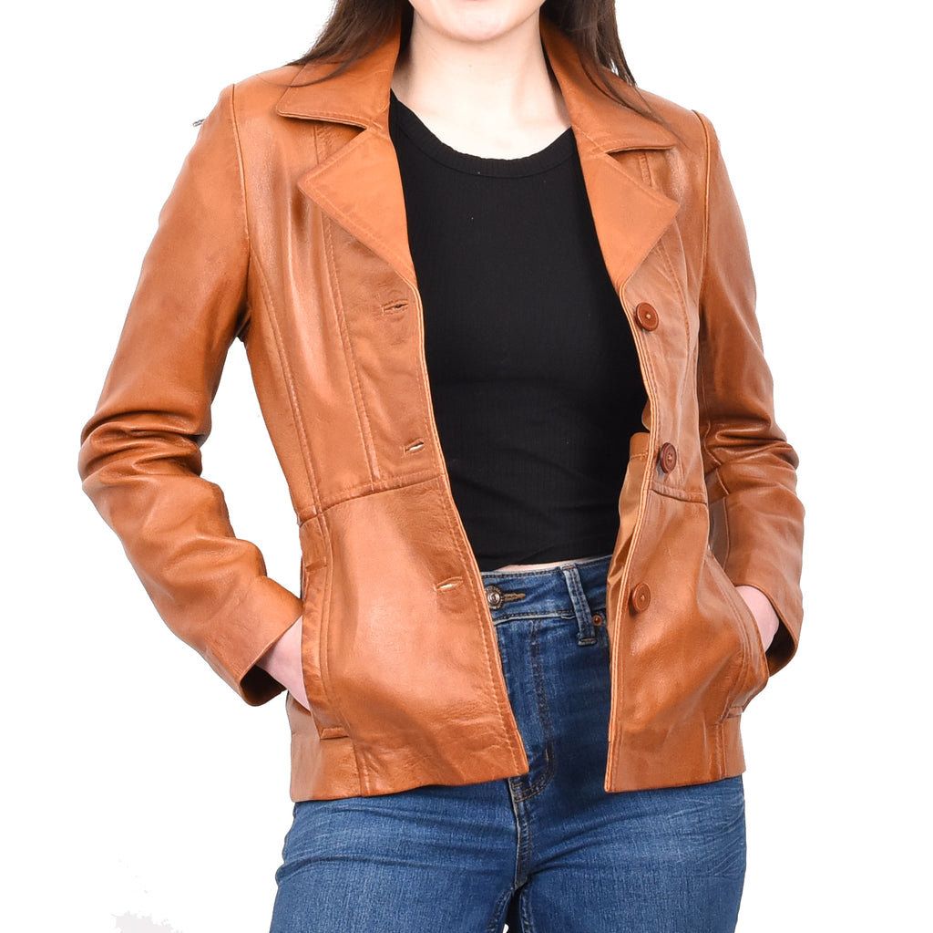DR198 Women's Smart Work Warm Leather Jacket Tan 9