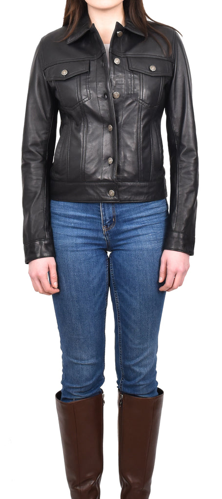 DR213 Women's Retro Classic Levi Style Leather Jacket Black 9