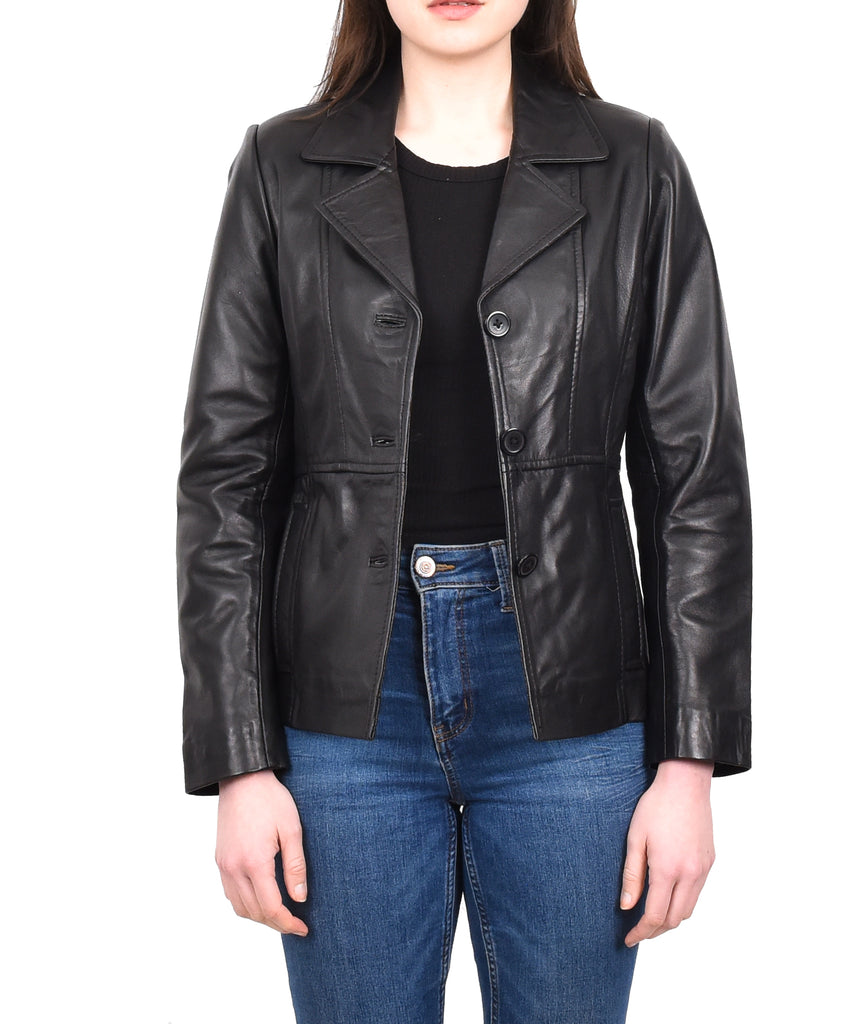 DR198 Women's Smart Work Warm Leather Jacket Black 10