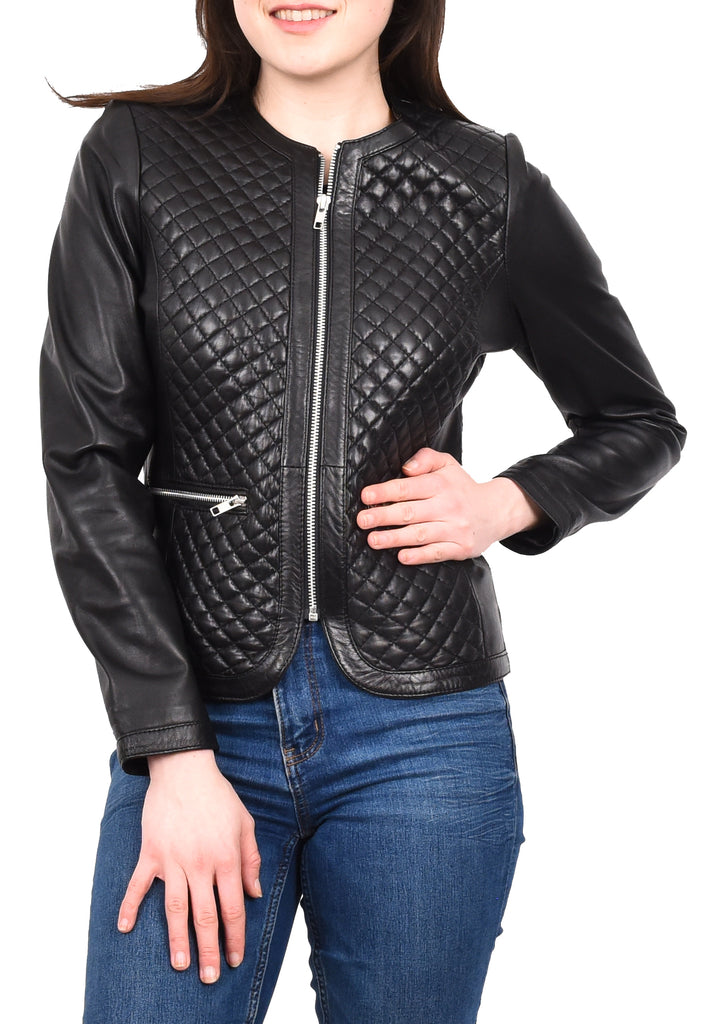 DR209 Smart Quilted Biker Style Jacket Black 8