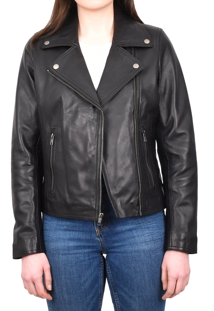 DR216 Women's Casual Smart Biker Leather Jacket Black 8
