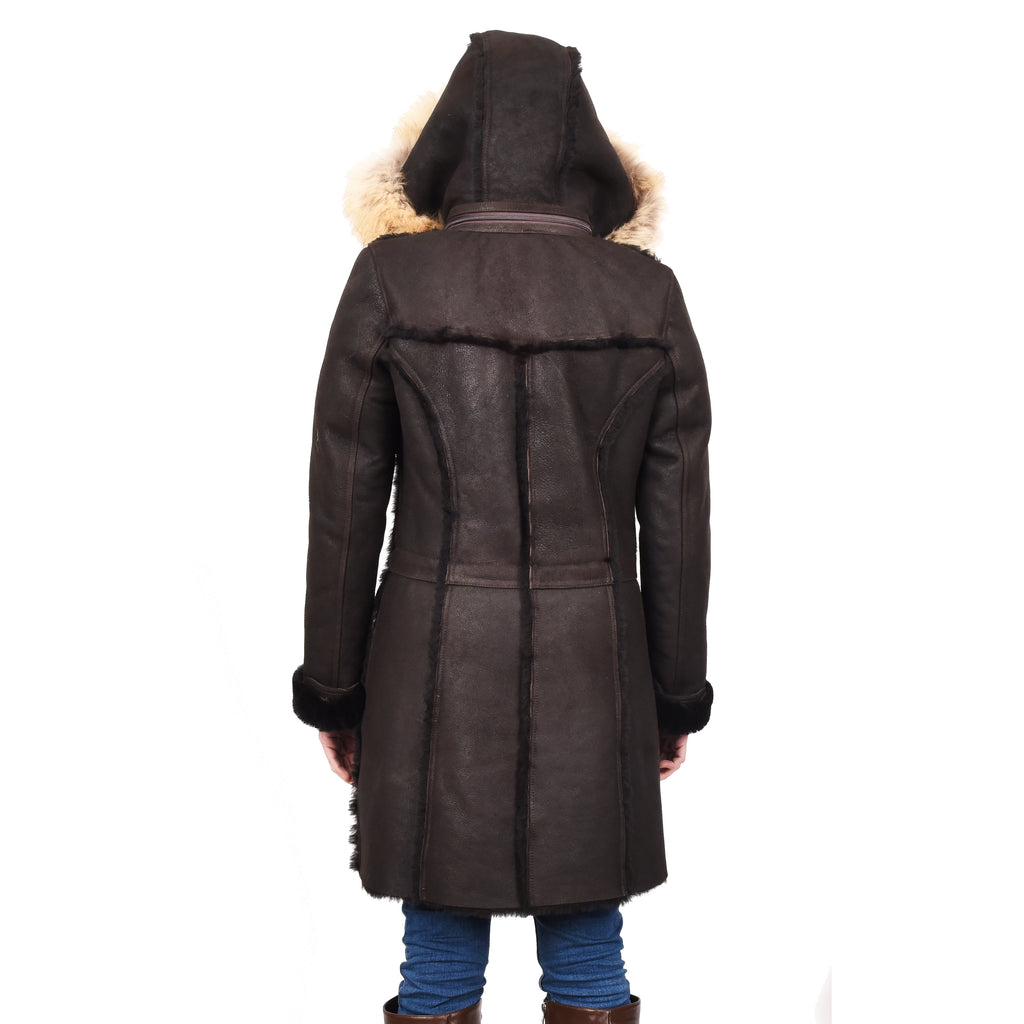 Women's Real Shearling Sheepskin Italian Classic Coat Brown Birna 8