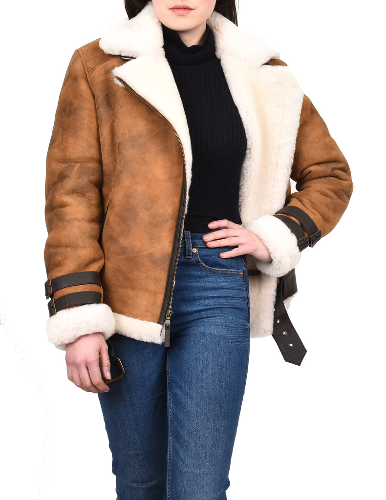 DR251 Women's Sheepskin Italian Classic Look Leather Jacket Brown 10