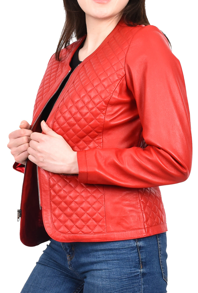 DR209 Smart Quilted Biker Style Jacket Red 8