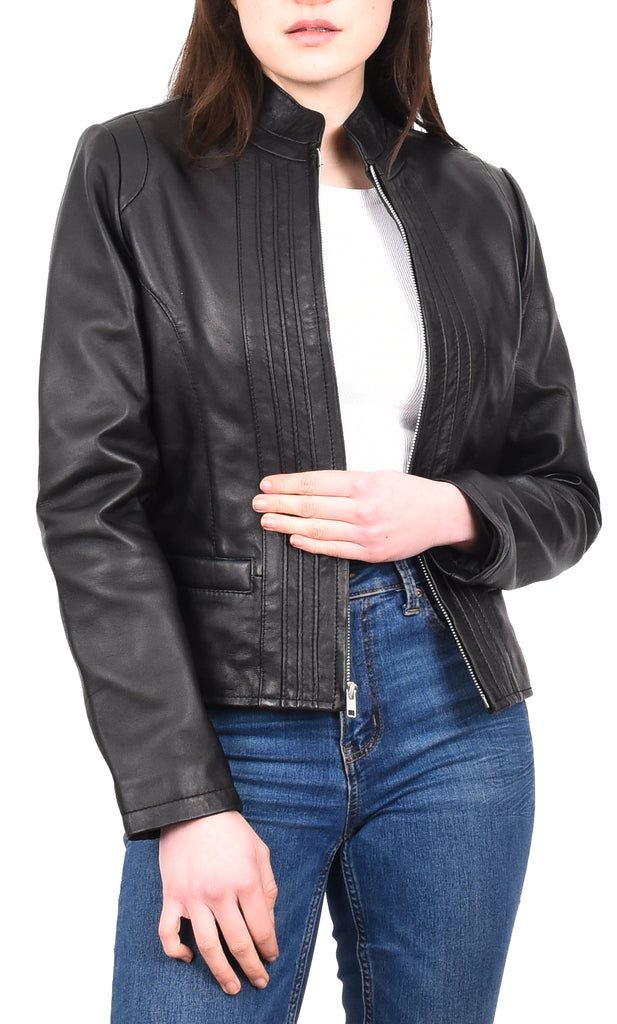 DR210 Women's Casual Biker Leather Jacket Black 9