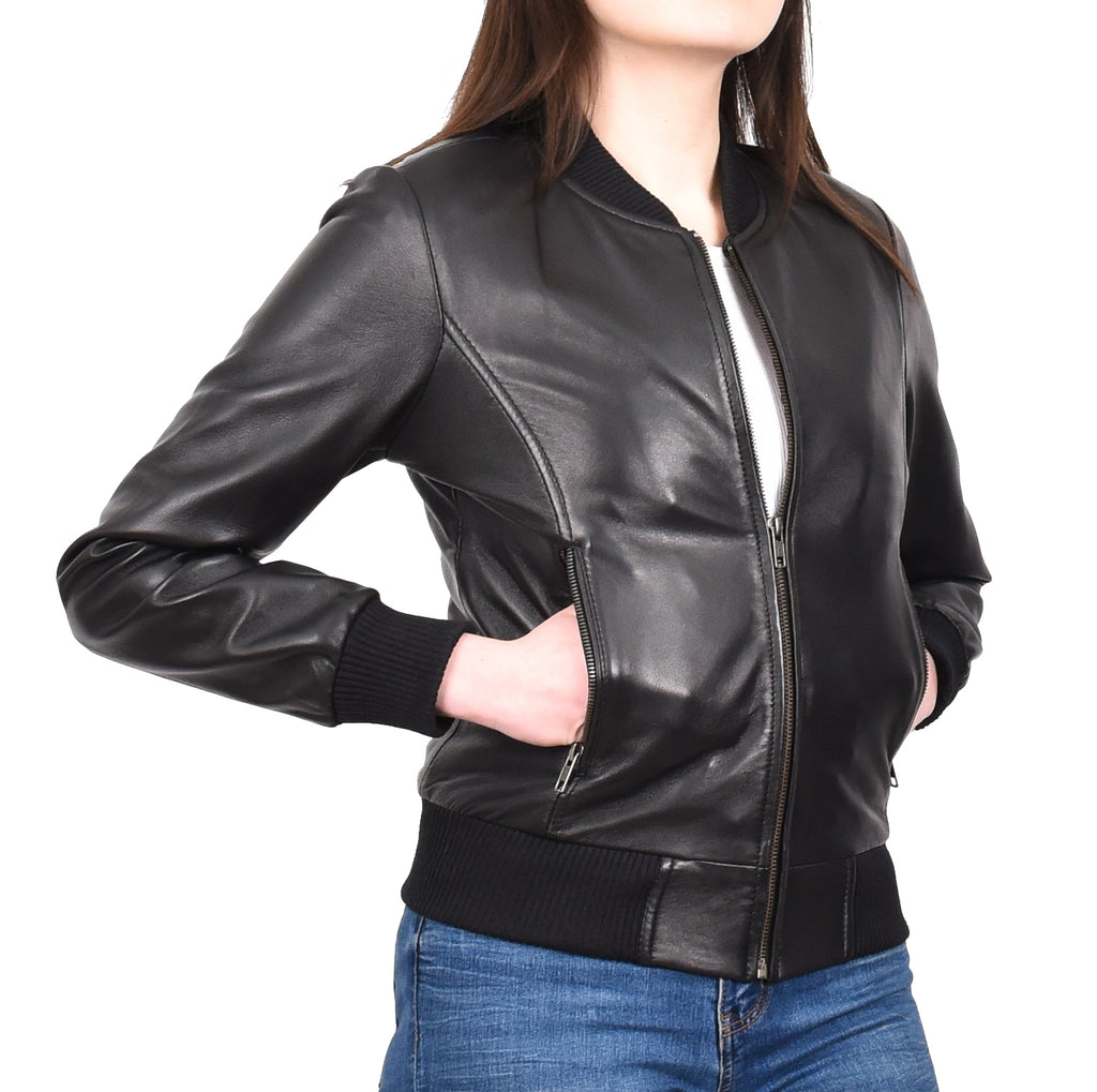 DR232 Women's Retro 70s 80s Bomber Jacket Black 9