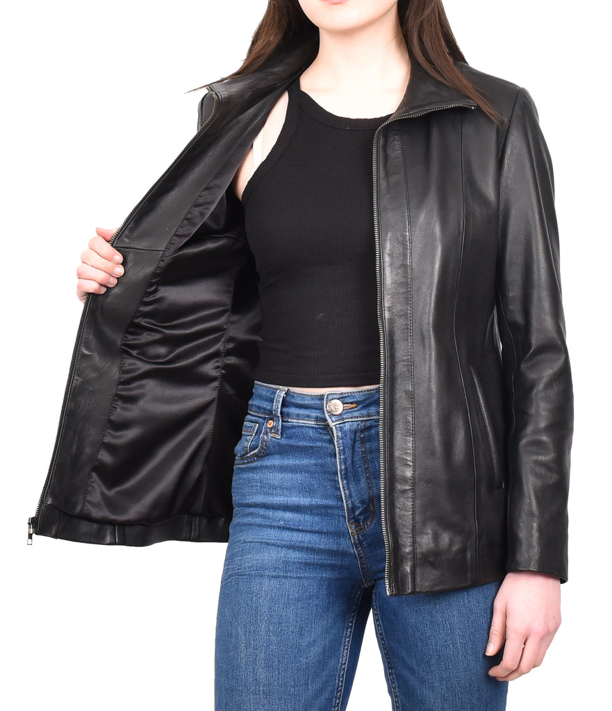 DR202 Women's Casual Semi Fitted Leather Jacket Black 12