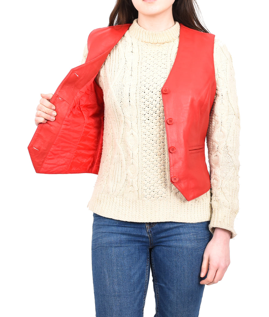 DR212 Women's Classic Leather Waistcoat Red 11