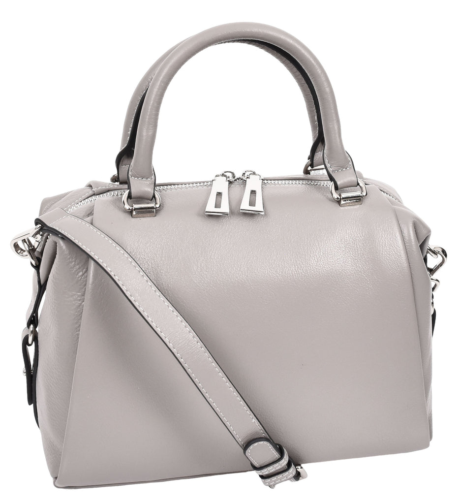 Edmonton Women Small Barrel Shape Leather Shoulder Handbag Grey-12