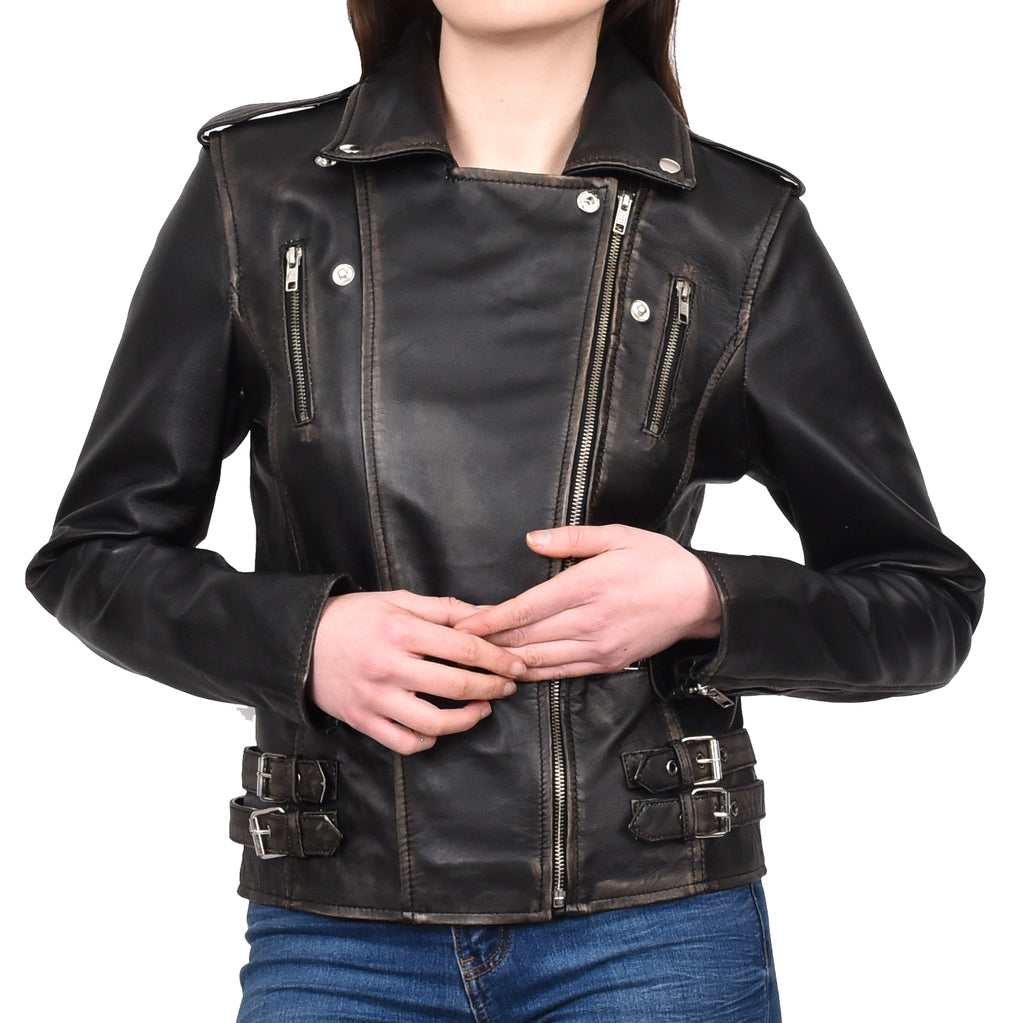 DR195 Women’s Trendy Biker Leather Jacket Rub off 10