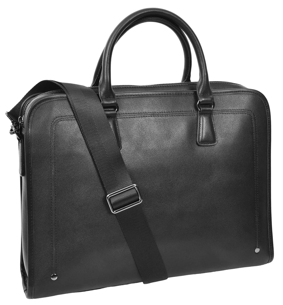 Bagmaster Genuine Leather Organiser Cross-Body Briefcase Black-12