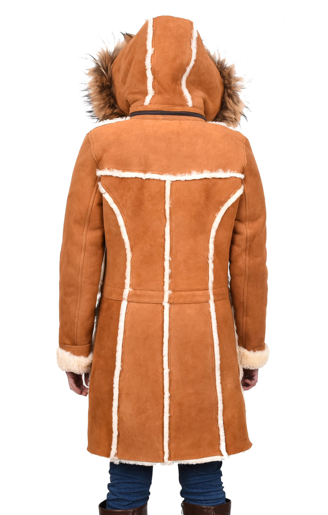 DR249 Women's Sheepskin Italian Classic Look Leather Coat Tan 12