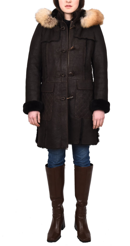 DR249 Women's Sheepskin Italian Classic Look Leather Coat Brown 12
