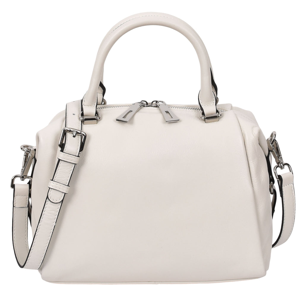 Edmonton Women Small Barrel Shape Leather Shoulder Handbag Ivory-12