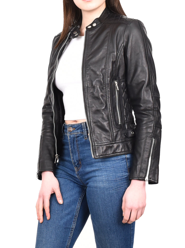 DR234 Women's Fitted Smart Leather Jacket Black 10