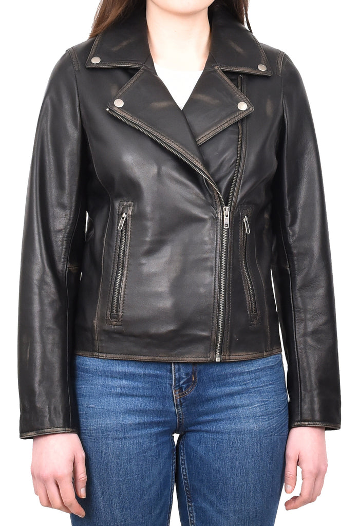 DR216 Women's Casual Smart Biker Leather Jacket Rub off 8