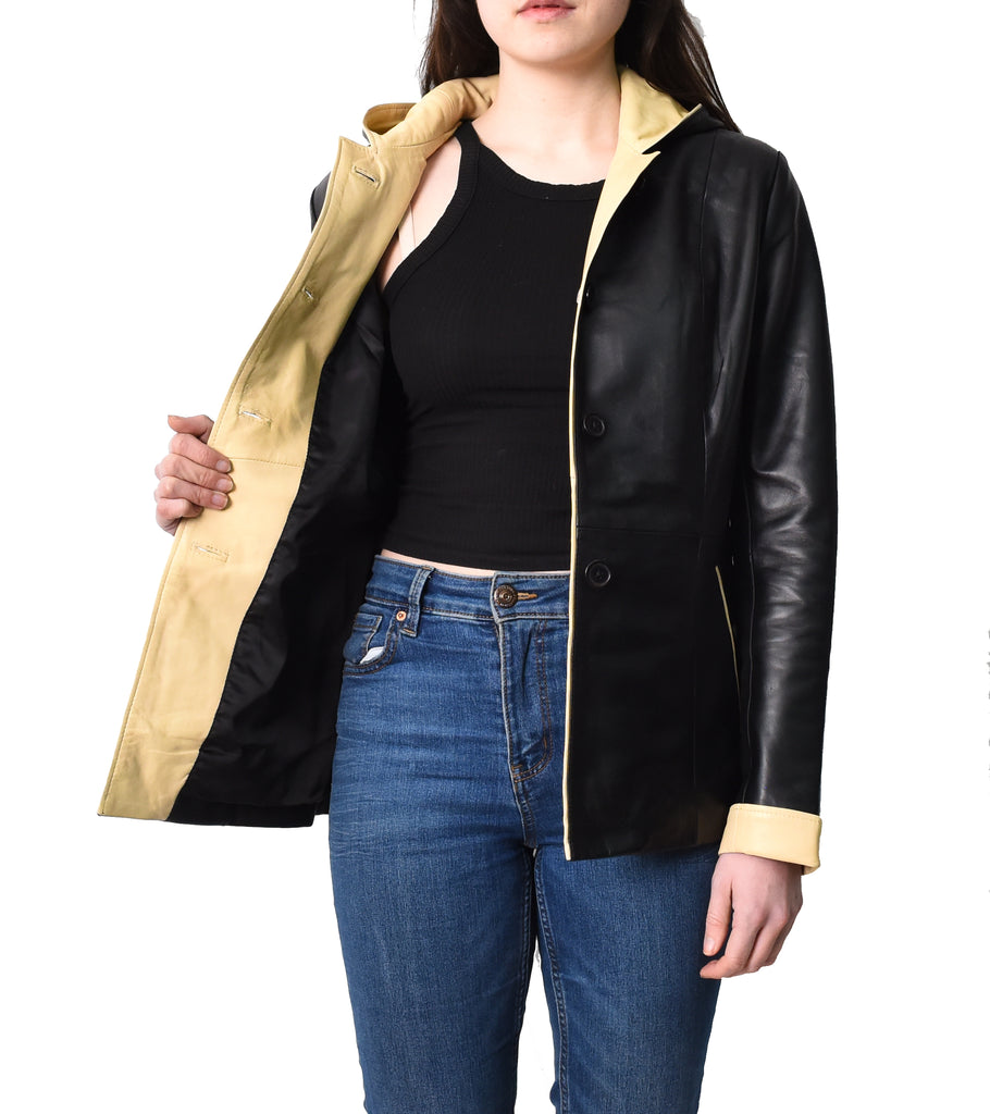 DR226 Women's Winter Warm Leather Jacket with Hood Black 11