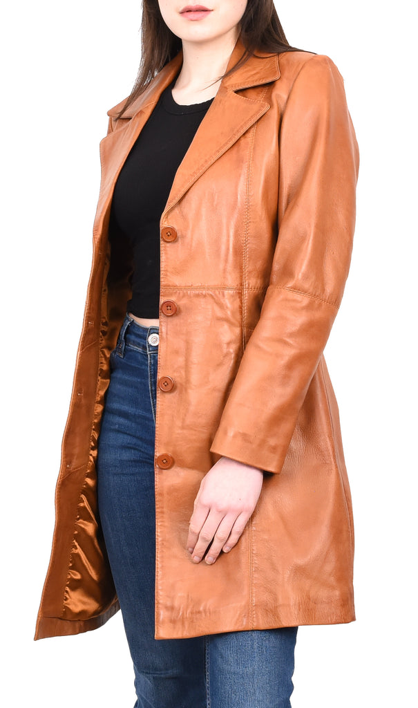 DR196 Women's 3/4 Length Soft Leather Classic Coat Tan 10