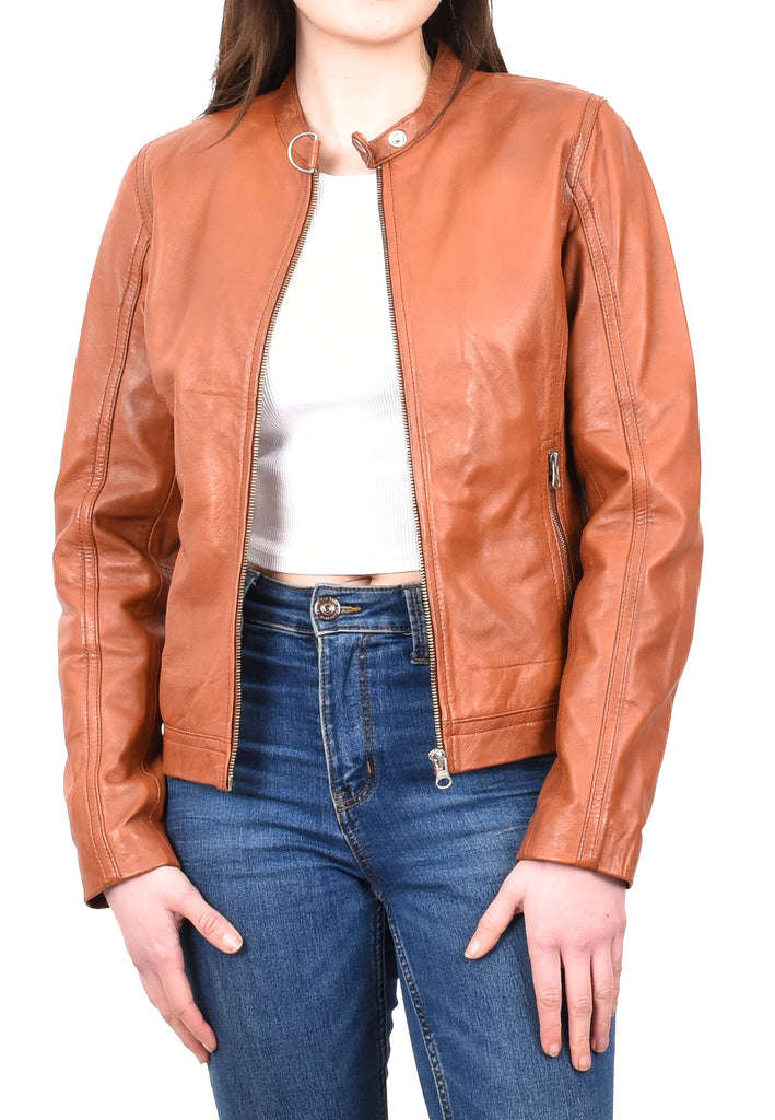 DR247 Women's Soft Leather Biker Style Jacket Timber 10