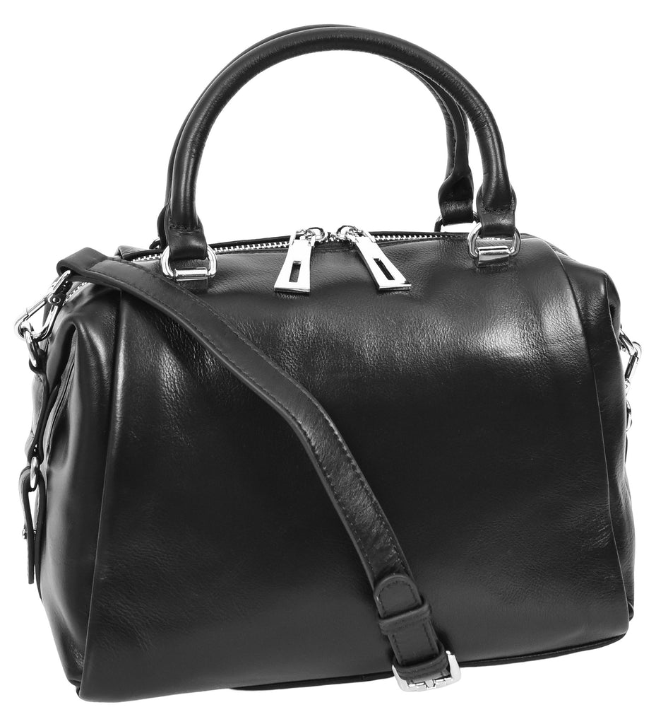 Edmonton Women Small Barrel Shape Leather Shoulder Handbag Black-9