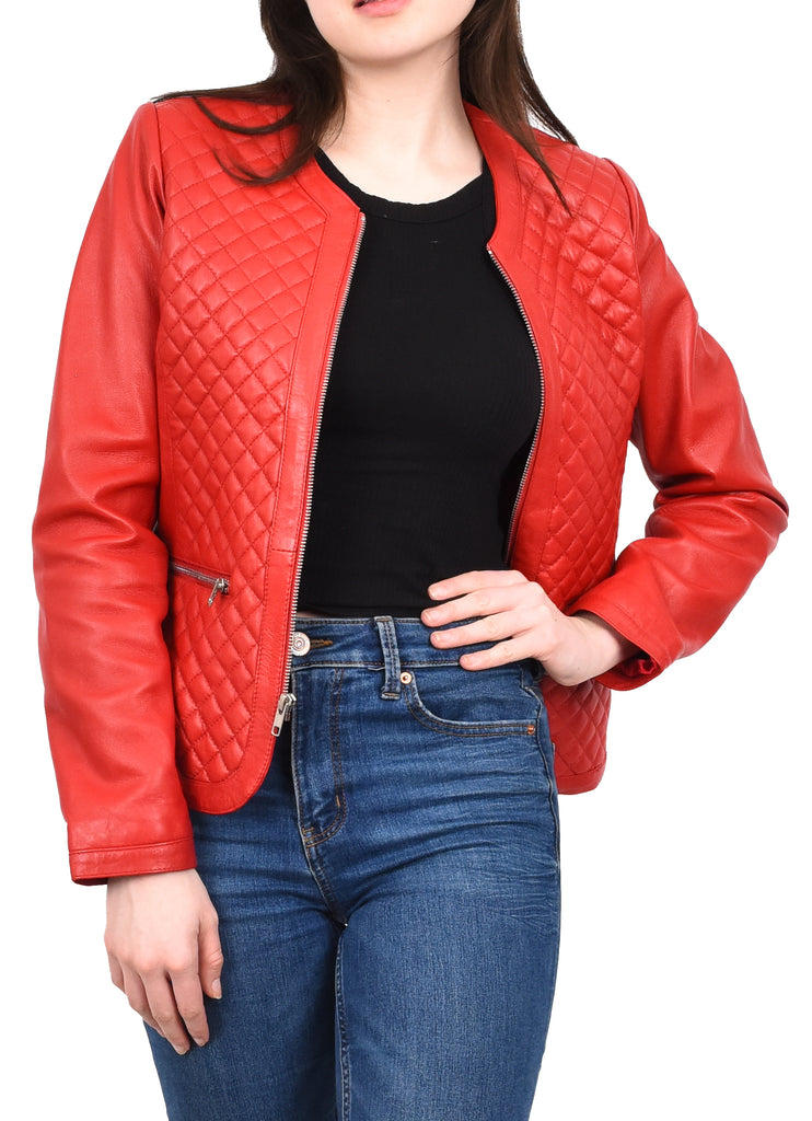 DR209 Smart Quilted Biker Style Jacket Red 9