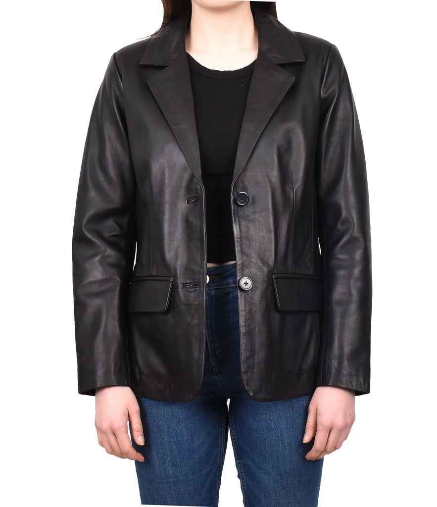 DR230 Women's Classic Blazer Leather Jacket Black 11