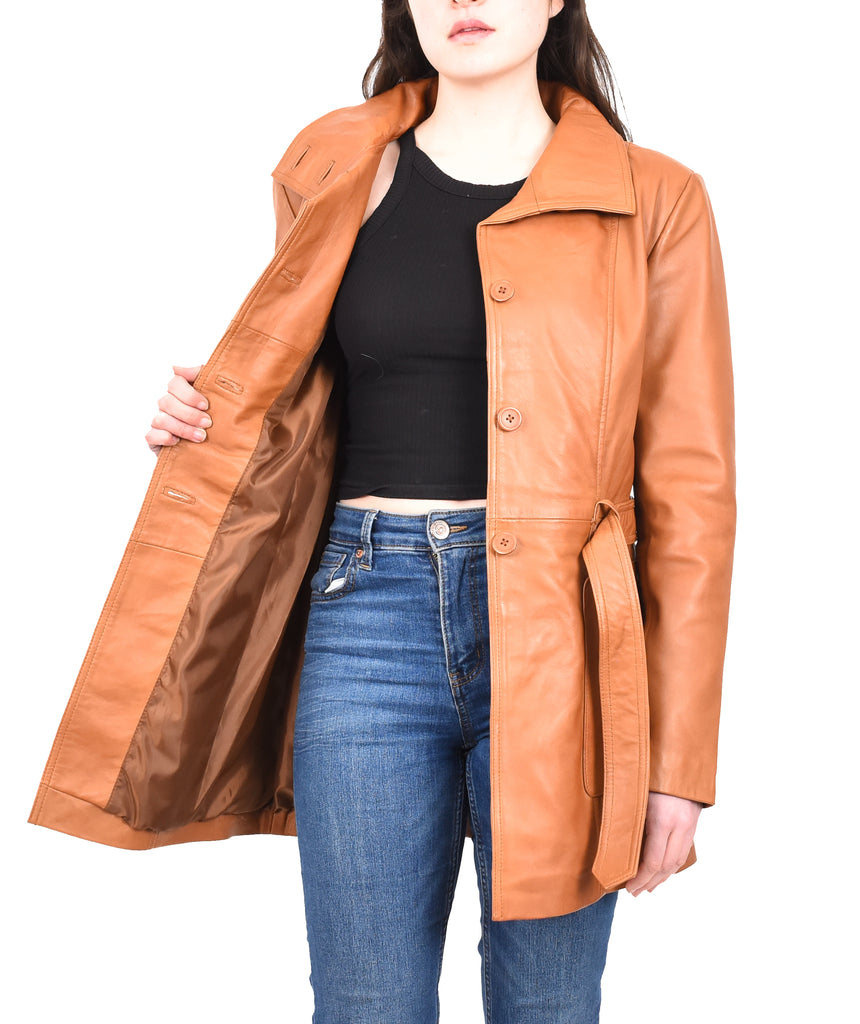 DR219 Women's Smart Winter Leather Coat Tan 6