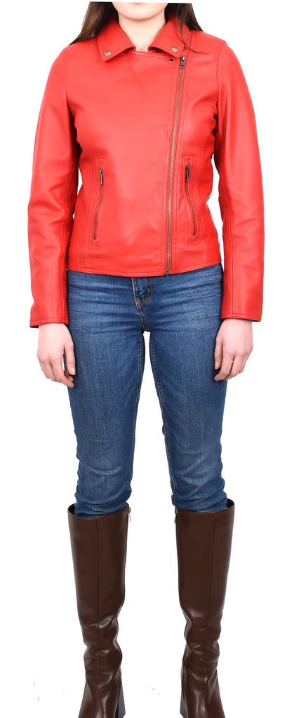 DR216 Women's Casual Smart Biker Leather Jacket Red 8