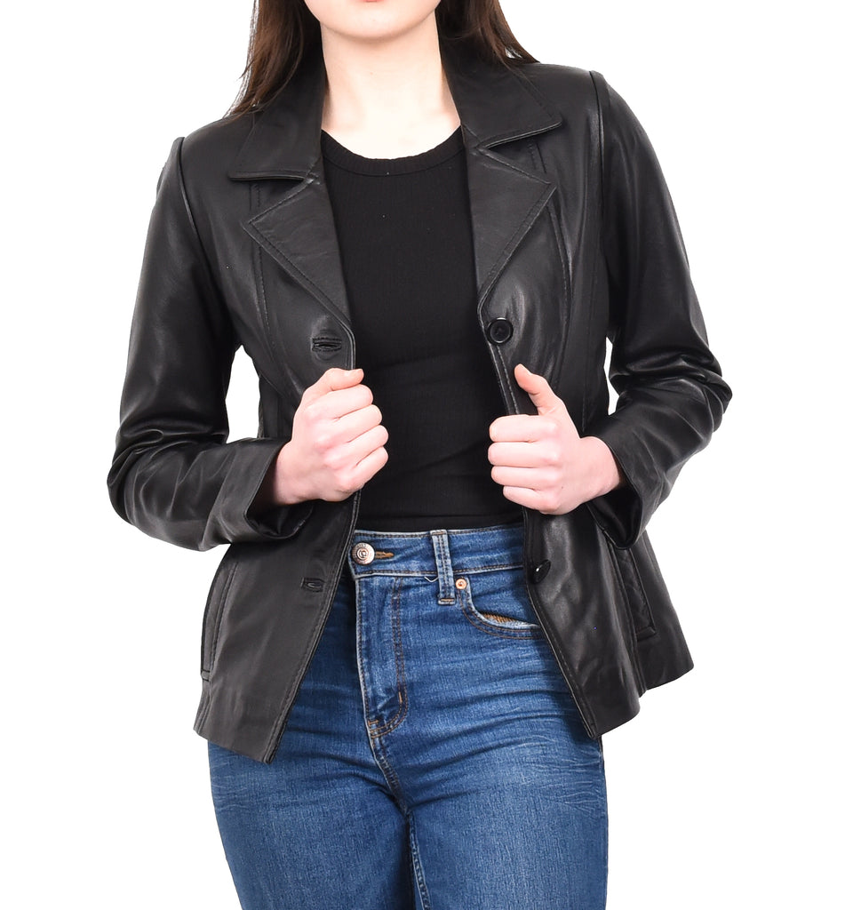 DR198 Women's Smart Work Warm Leather Jacket Black 11