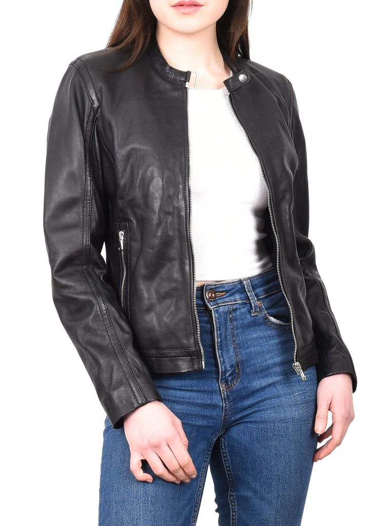 DR247 Women's Soft Leather Biker Style Jacket Black 9